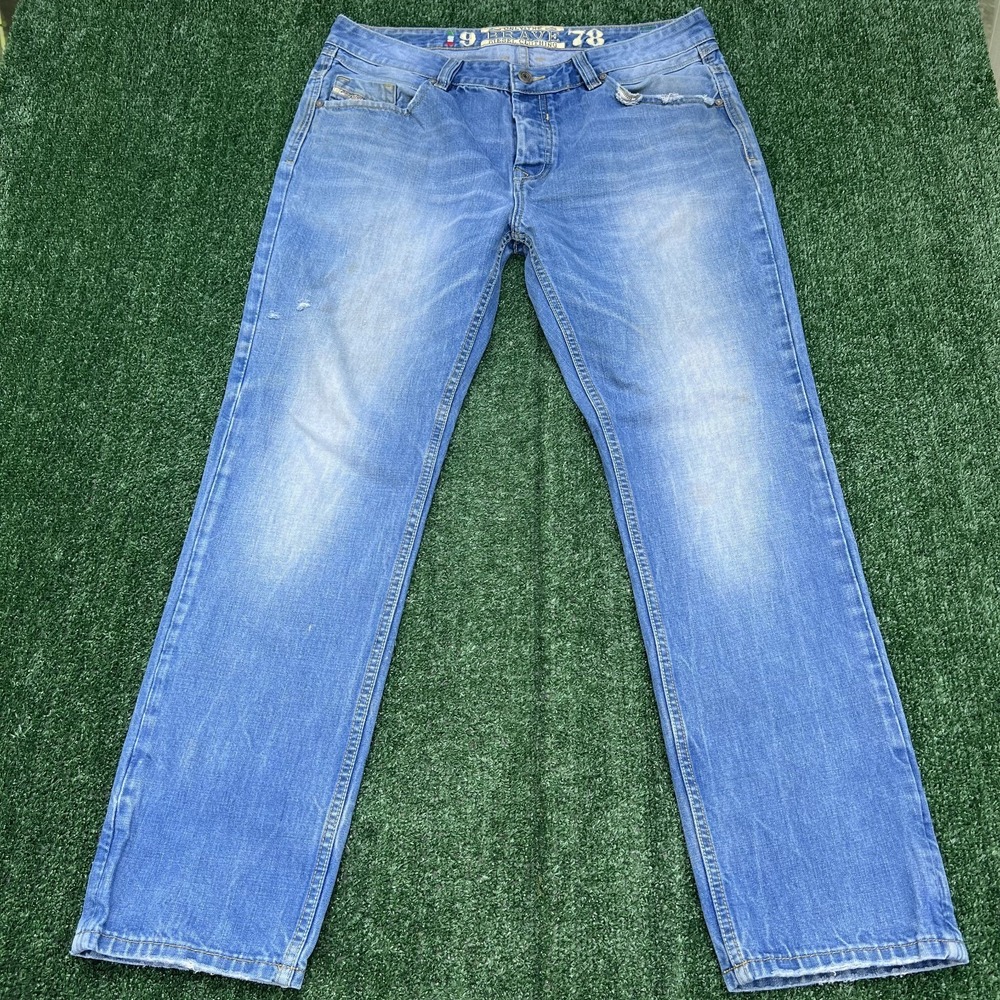 Diesel Jeans Mens 37x31" Blue‎ Straight Leg Italy Button Fly Designer Selvedge